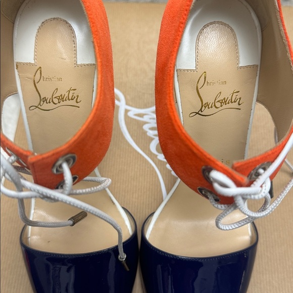 Christian Louboutin Meyerling Lace-Up Heels – BNIB – Orange/Blue - Picture 7 of 12